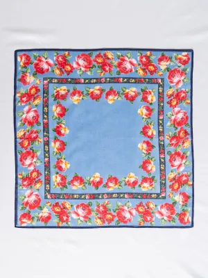 Vintage Cotton Blue Floral Border Handkerchief